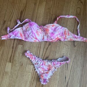 Shade & Shore Pink and Coral Tie-Dye Bikini Bottom